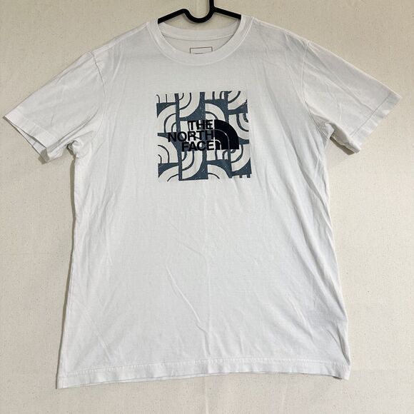 THE NORTH FACE Mens Medium White T-Shirt Short Sleevs Big Logo Graphic Print Tee - Picture 1 of 7